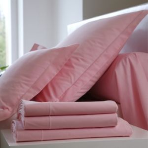 Blanc des vosges Uni 57 Fils Taie de Traversin - Coton - Rose - 90x190 cm