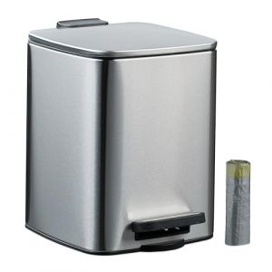 Relaxdays Poubelle de Salle de Bain, 6 litres, Seau intérieur Amovible, avec Couvercle Pratique, argentée