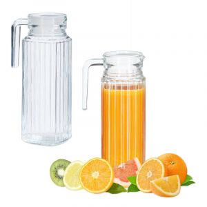 Relaxdays 2X Carafe avec Couvercle, cruche 1 Litre, pichet en Verre, jus, thé glacé, avec Anse, Filtre, Transparent