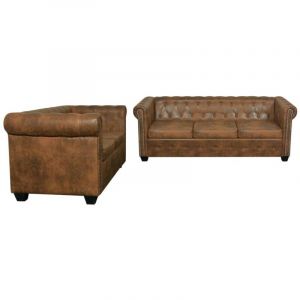 Ensemble de canap&eacute; chesterfield &agrave; 2 et 3 places marron - Marron