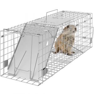 VEVOR Piège pour Animaux Vivants 61x20x20 cm Cage Trappe Chat Pliable Fil de Fer Galvanisé sans Cruauté avec Poignée Piège pour Lapins, Chats Errants, Écureuils, Ratons Laveurs, Marmottes, Opossum