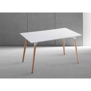 Pegane Table de cuisine coloris blanc mat avec pieds naturel - Longueur 100 x Profondeur 70 x Hauteur 75 cm -