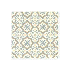 Décoweb Sol Vinyle Inspiration - Effet carreaux de ciment arabesques - Bleu et ocre - Rouleau de 3m x 2m