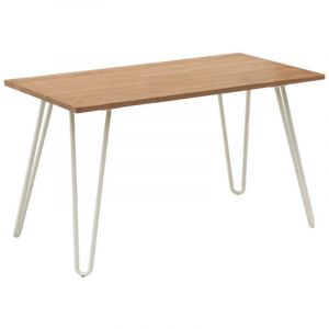 Kosmi Table Industry 120 x 60 cm en m&eacute;tal blanc mat et plateau en bois clair - Pieds &eacute;pingles