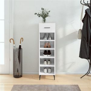 VidaXL Armoire à Chaussures, Étagère à Chaussures avec Tiroir et Pieds, Meuble à Chaussures avec 5 Compartiments Salon, Blanc Brillant Bois Ingénierie