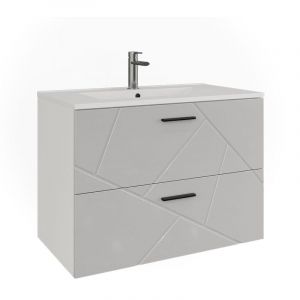 Meuble sous vasque Irma, blanc/blanc brillant, 80x57cm avec 2 tiroirs, Vicco