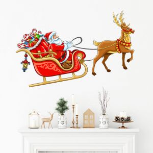 Sticker Noël le Père Noël sur son traineau - Autocollants stickers adhésifs noël - décoration fêtes - 40x80cm