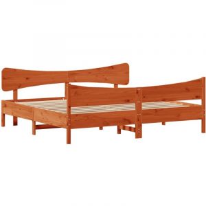 VidaXL Cadre de Lit et Tête de Lit, Lit Double avec Sommier à Lattes, Lit Adulte de Chambre, Moderne, Cire Marron 180x200 cm Bois de Pin