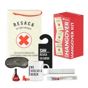FISURA - Kit espagnol pour la gueule de bois. Kit cadeau pour les mariages, les anniversaires et les fêtes. Kit de survie unisexe. Cadeau humoristique pour les amis. 8 produits