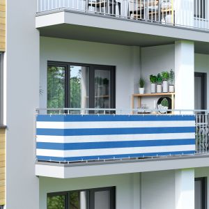 Jarolift Brise vue pour balcon respirant, protection contre les regards, pour balcon 500 x 90cm (24 œillets), bleu - blanc