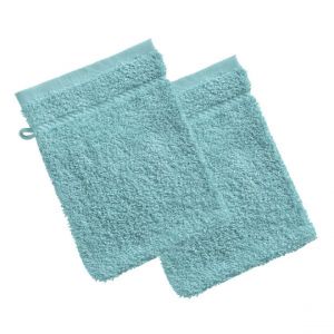 Image de Lot de 2 gants de toilette 420 bleu aqua en coton CLAIRE