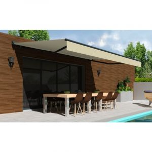 Store banne Semi-coffre COVER Gris Anthracite 4x3m Motorisé à télécommande - Toile Ecrue