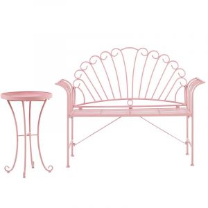 Beliani Ensemble de jardin banc et petite table en métal rose CAVINIA