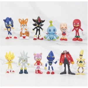 Figurines sonic 12pcs/lot mianiature décoration animal bleu jeu vidéo anneau copain jouet enfant cadeau