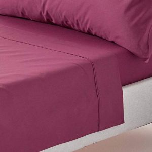 Homescapes - Drap plat uni 100% coton &eacute;gyptien 200 fils coloris prune 240 x 275 cm - Prune