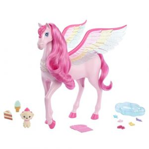 Mattel Pégase Magique Rose Aux Ailes Multicolores Scintillantes, Avec Sons Et Lumières, 10 Accessoires Inclus Dont Chiot Avec Surprise Ailée Magique, Jouet Enfant, A Partir De 3 Ans, HLC41