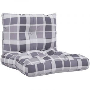 VidaXL Coussins De Palette Lot De 2 Motif À Carreaux Gris Tissu