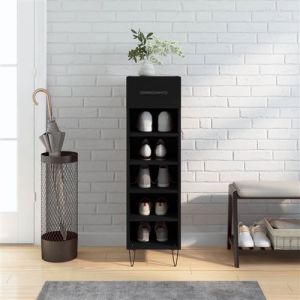 VidaXL Armoire à Chaussures, Étagère à Chaussures avec Tiroir et Pieds, Meuble à Chaussures avec 5 Compartiments Salon, Noir Bois d'Ingénierie