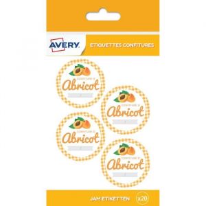 Avery-Zweckform 20 Étiquettes Rondes Satinés Confitures d'Abricot Inscriptibles - Adhésif Sans Solvant pour Usage Alimentaire - Format Ø 47 mm
