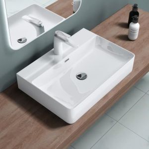 Lavabo à Poser Blanc Vasque Suspendu en Céramique Lave Mains Rectangulaire de Qualité pour Salle de Bain 60x42x12cm Meissen201-600 - Blanc - Sogood