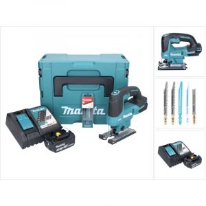 Makita DJV184RF1J Scie sauteuse sans fil 18V Brushless + 1x Batterie 3,0 Ah + Chargeur + Coffret Makpac + Set de lame de scie sauteuse, 5 pcs.
