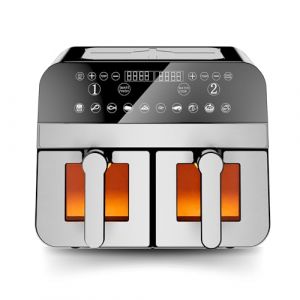 Comfy Nest, CNAFD45WS, Friteuse &agrave; air chaud, Air Fryer, num&eacute;rique double panier 2400W avec fen&ecirc;tre 9L, cuisson saine et rapide, design moderne, id&eacute;ale pour toute cuisine - Gris