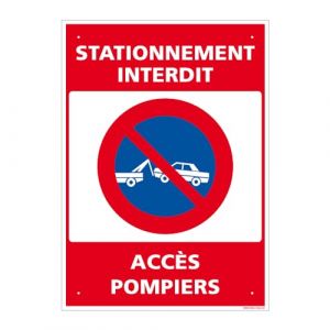 Panneau de signalisation pr&eacute;perc&eacute; PVC ou ALU rectangulaire + kit de fixation - Stationnement interdit, acc&egrave;s pompiers - PVC 1 mm - 300 x 420 mm