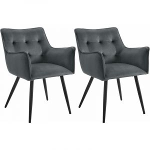WOLTU Lot de 2 Chaises de Salle à Manger Scandinave, Fauteuil Rembourrée en Velours, Pieds en Métal, Gris foncé W0ATT0051-2