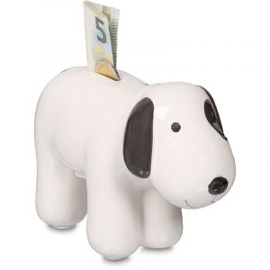 Relaxdays Tirelire en Forme de Chien, pour Billets et pièces, H x L x P : 12 x 21 x 9 cm, Noir et Blanc