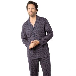 Eminence Pyjama long ouvert homme Popeline bleu en coton
