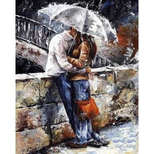 Figured'Art Peinture par Num&eacute;ro Adulte Couple sous la pluie - Activit&eacute; Manuelle Kit de Loisir Cr&eacute;atif DIY Num&eacute;ro d'Art Complet - 40x50cm sans ch&acirc;ssis en bois