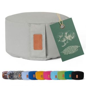 #DoYourYoga Coussin de Yoga »Vishnu« - Idéal pour Yoga, pilâtes et méditations prolongées - Housse retirable & Lavable - Dimension : H 15 cm, D env. 30 cm - Gris Souris - Cosses de Sarrasin