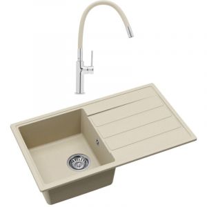 Swiss Aqua Technologies 76x44 cm évier avec égouttoir réversible en granite à encastrer + mitigeur aérateur Neoperl, jasmin (SATSINKGE3J-SET1)