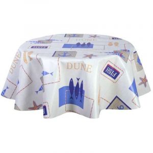 Toilinux - Nappe en toile cir&eacute;e ronde Dune - Dimensions : Diam&egrave;tre : 150 cm - Epaisseur : 0,1 cm - Ecru