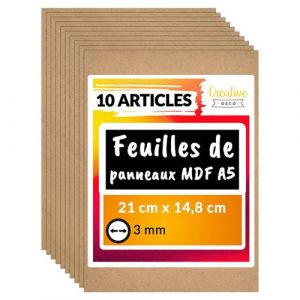 Feuille Planche Panneau Bois Brut - 10 x A5 MDF 148 x 210 x 3 mm - Idéal pour Bricolage, Découpe au Laser, CNC Routeur, Modelage