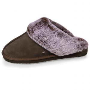 Isotoner Chaussons mules en cuir Femme Kaki
