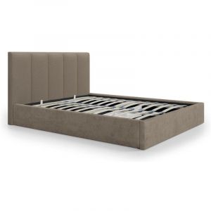 Lit coffre 180 x 200 cm avec tête de lit coutures verticales - Tissu - Taupe - kilaclo