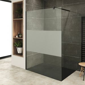 ROMA-BLACK Paroi douche Italienne 170x200cm centre-opaque, verre 10mm, profilés noirs