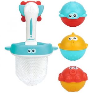 KALI Jeu de bain bébé panier ou filet pêc + 3 balles animaux