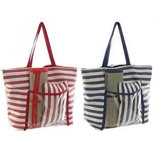 Image de Beach Bag DKD Home Decor 55 x 17 x 35 cm Canvas Red Blue PVC (2 Units)