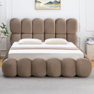 Lit-coffre design boule Bilbola Taupe avec sommier relevable Velours