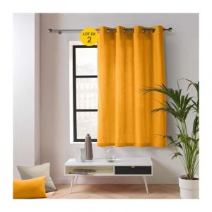 Lot de 2 rideaux petite hauteur 135 x 180 cm coton/polyester recycl&eacute; Twily Jaune