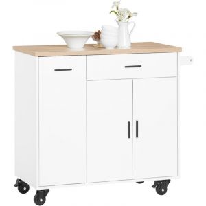 Sobuy FKW126-WN Desserte de Cuisine à Roulettes îlot de Cuisine Chariot de Service Buffet Placard Armoire Cuisine avec 2 Tiroirs, 2 Portes, Porte-torchon,
