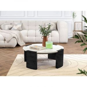 Bobochic Table basse ronde D.85 cm torvi plateau marbre et pieds bois massif de manguier noir