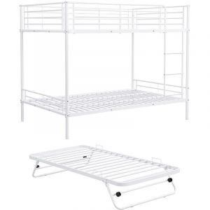 Lits superpos&eacute;s 2 x 90 x 190 cm avec lit d'appoint - Blanc - DUOTIS