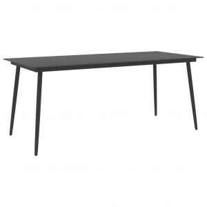 VidaXL Table à manger de jardin Noir 190x90x74 cm Acier et verre n/a