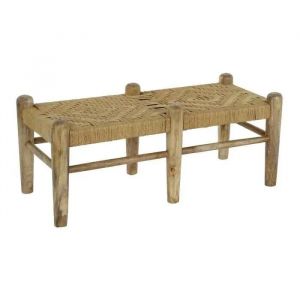 Banquette - Rotin - Bois De Manguier - Blanc - 102 X 47 X 41 Cm
