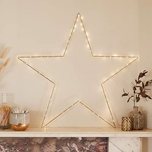 Image de Lights4Fun Déco de Noël Grande Étoile Lumineuse de 60cm en Metal Doré à Piles avec 80 LED Blanc Chaud pour Intérieur