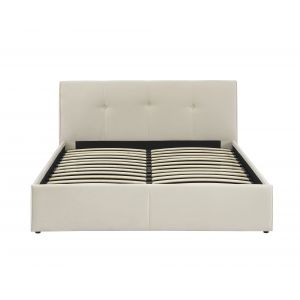 Lit coffre velours beige cr&egrave;me 140x190 sommier inclus