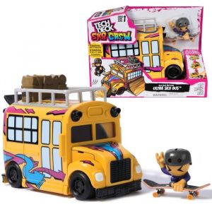Tech Deck Finger Skate - Playset Camion SK8 Crew Teck Deck - Bus Transformable avec 1 Finger Skate + 1 Personnage Amovible À Clipser sur La Planche pour Rider - Mini Skate - Jouet Enfant 5 Ans et +